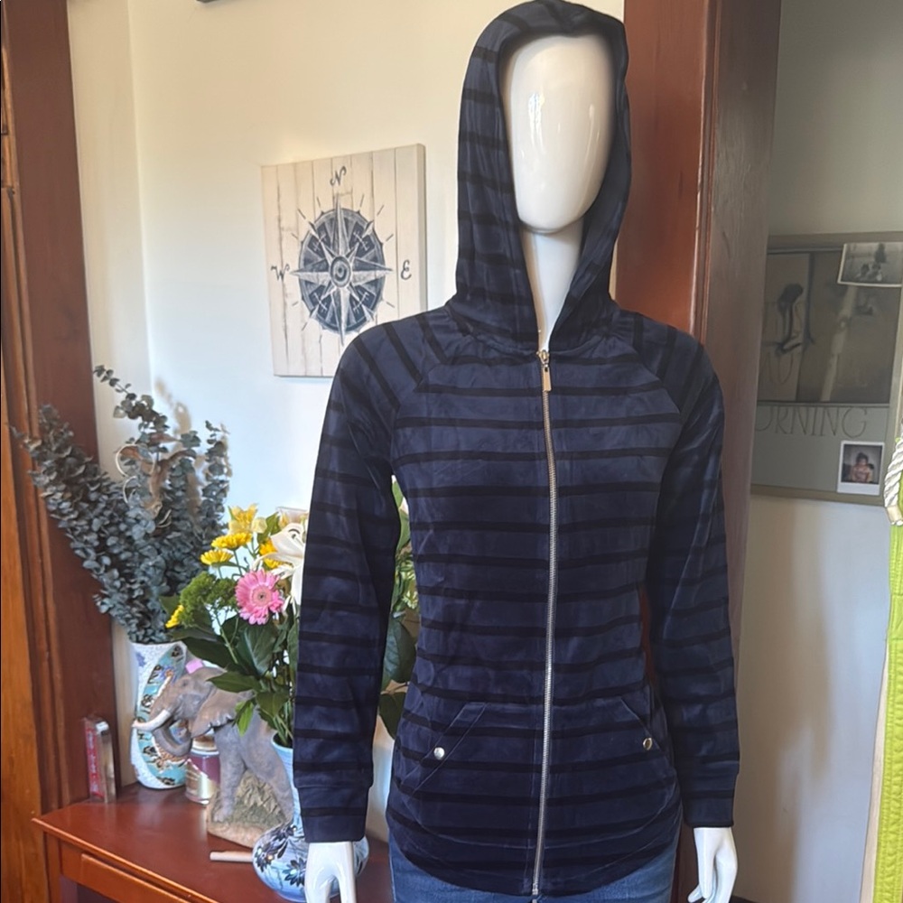 NWT Style&Co size small velour Striped Navy Blue Women's Jacket